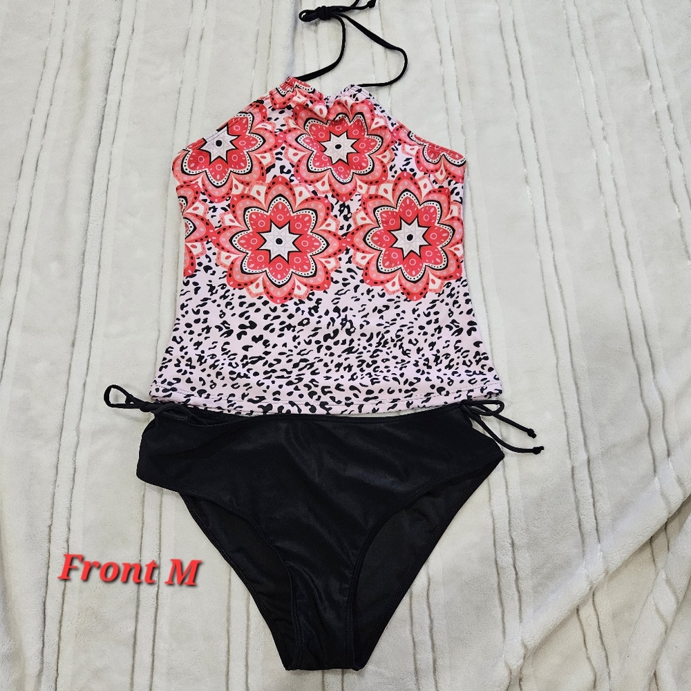 Floral Swim Set - Red and Black